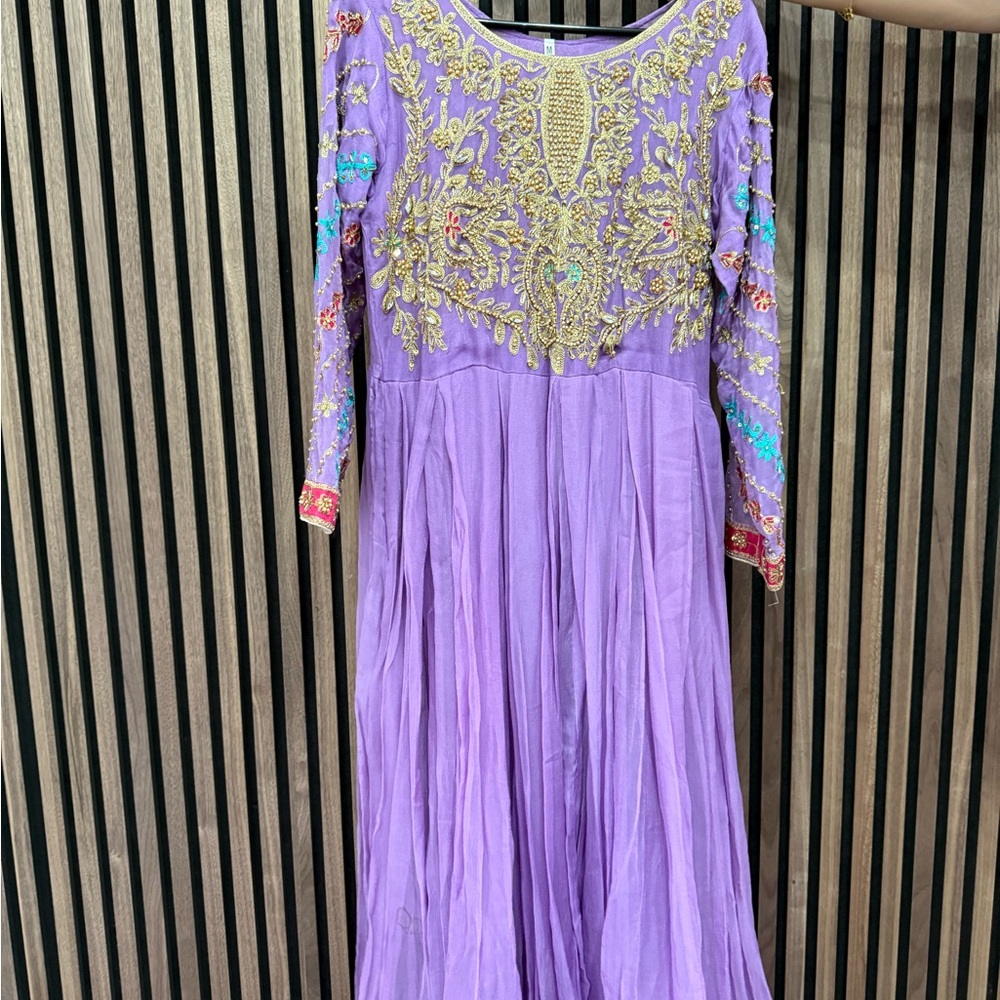 Purple Embroidered Dress with Gold Accents